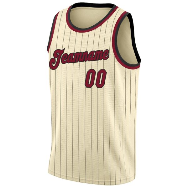 Cream Black Pinstripe Maroon-Black Authentic Personalized Basketball Jersey - Image 5