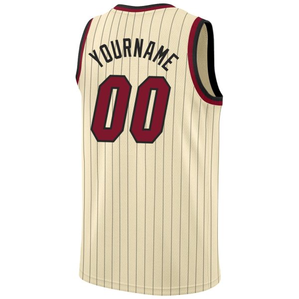 Cream Black Pinstripe Maroon-Black Authentic Personalized Basketball Jersey - Image 6