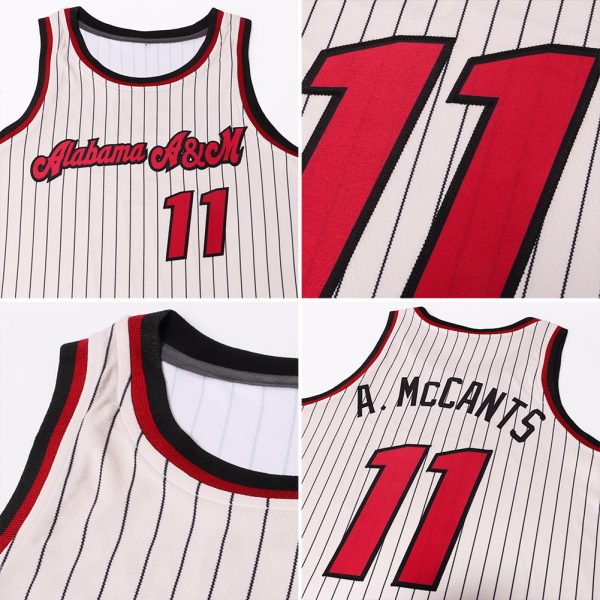 Cream Black Pinstripe Maroon-Black Authentic Personalized Basketball Jersey - Image 7