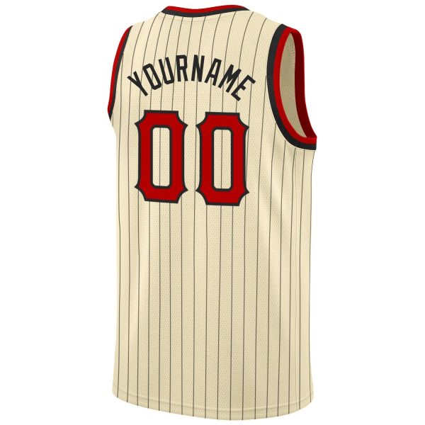 Cream Black Pinstripe Red-Black Authentic Personalized Basketball Jersey - Image 6
