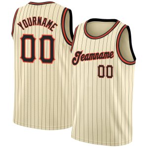 Cream Black Pinstripe Black-Orange Authentic Personalized Basketball Jersey