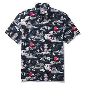 Hawaiian Shirt for Men - Ninja Print White Button-Down Short Sleeve Aloha Shirt for Casual Beach, Travel and Vacation Wear
