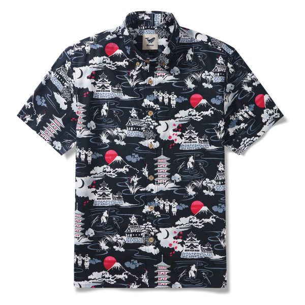 Hawaiian Shirt for Men - Ninja Print White Button-Down Short Sleeve Aloha Shirt for Casual Beach, Travel and Vacation Wear