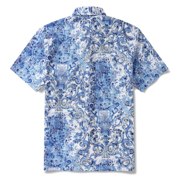 Hawaiian Shirt for Men - Short Sleeve Button-Down Aloha Shirt with Blue Floral Whisper Design - Image 2