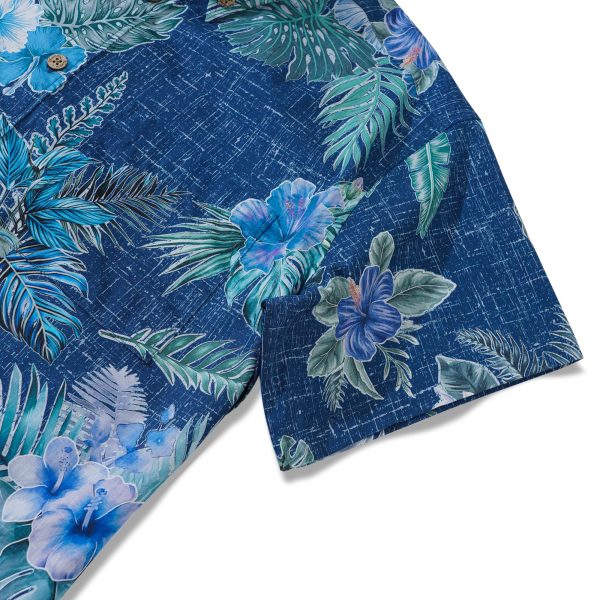 Hawaiian Shirt for Men - Green Short Sleeve Button-Down Aloha Shirt with Tranquil Blue Blossoms - Image 4