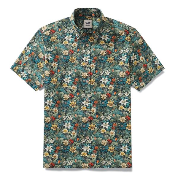 Hawaiian Shirt for Men - Green Button-Down Short Sleeve Aloha Shirt - Image 2