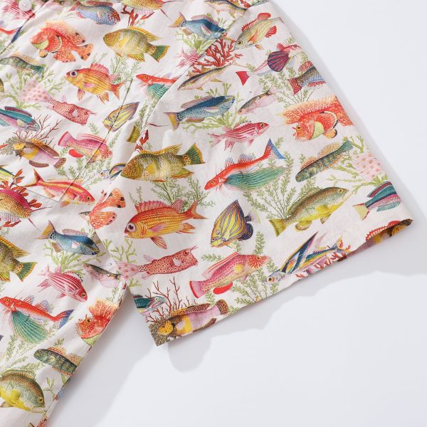 Hawaiian Shirt for Men with Fish Print - Sea and Ocean Design Short Sleeve Button-Down Aloha Shirt for Beach and Travel Wear - Image 3