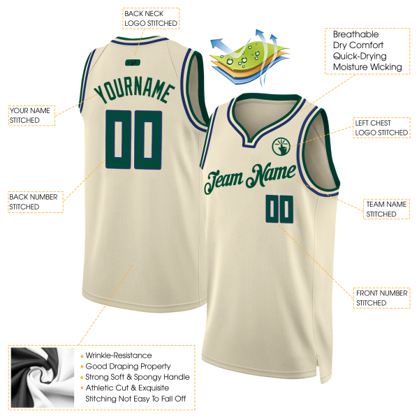 Cream Hunter Green - Royal Personalized Basketball Jersey - Image 2