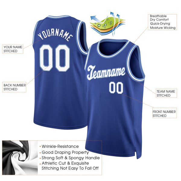 Royal White - Light Blue Round Neck Rib - Knit Personalized Basketball Jersey - Image 2