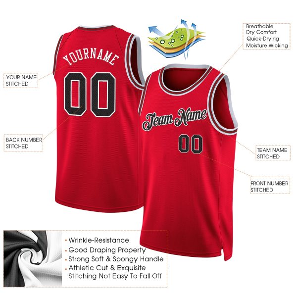 Red Black - Red Custom Throwback Basketball Jersey - Image 2