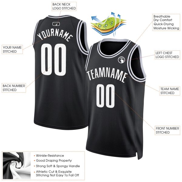 Black White Custom Throwback Basketball Jersey - Image 2
