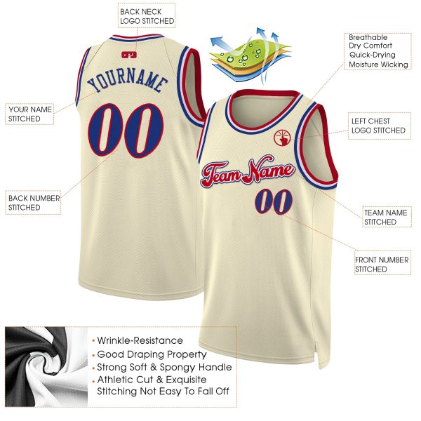 Cream Royal - Red Custom Throwback Basketball Jersey - Image 2