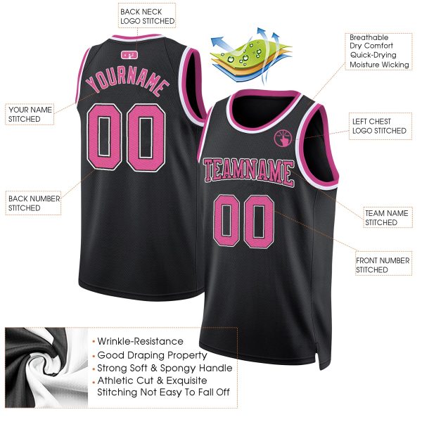 Black Pink - White Custom Throwback Basketball Jersey - Image 2