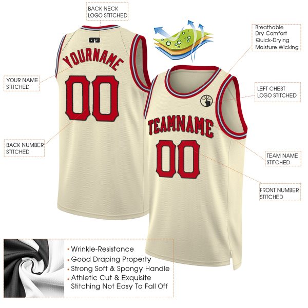 Cream Red - Black Custom Throwback Basketball Jersey - Image 2
