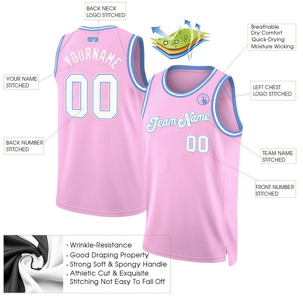 Light Pink White - Light Blue Custom Throwback Basketball Jersey - Image 2