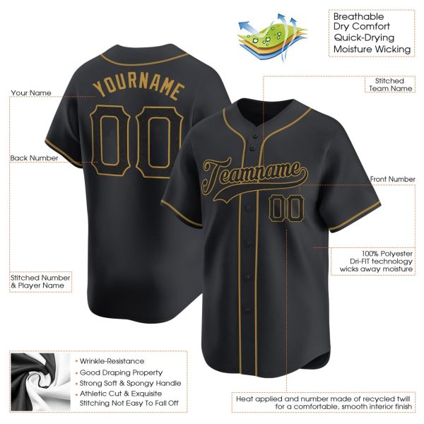 Black Black - Old Gold Personalized Baseball Jersey - Image 3