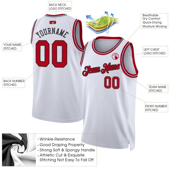 White Red - Black Custom Throwback Basketball Jersey - Image 2