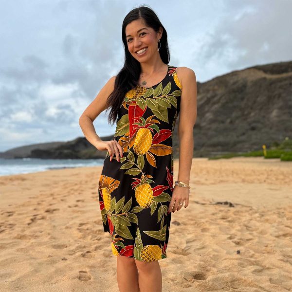 Hawaiian Retro Pineapple Midnight Button Front Tank Dress - Image 2