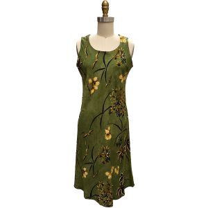 Hawaiian Retro Oasis Moss Button Front Tank Dress