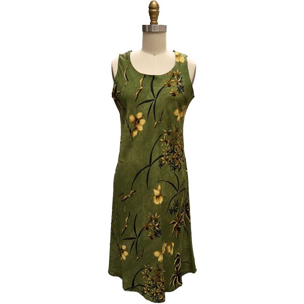 Hawaiian Retro Oasis Moss Button Front Tank Dress