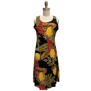Hawaiian Retro Pineapple Midnight Button Front Tank Dress