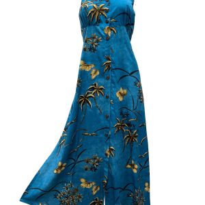 Hawaiian Retro Oasis Palms Cool Water Button Front Tank Dress