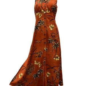 Hawaiian Retro Oasis Palms Rust Button Front Tank Dress