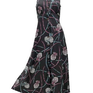 Hawaiian Retro Pineapple Bamboo Island Night Button Front Tank Dress