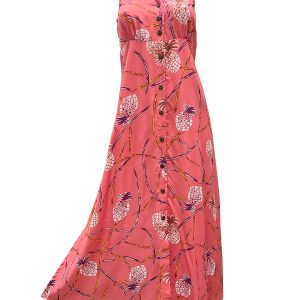 Hawaiian Retro Pineapple Bamboo Coral Button Front Tank Dress