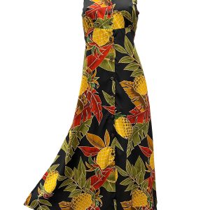 Hawaiian Retro Pineapple Midnight Button Front Tank Dress
