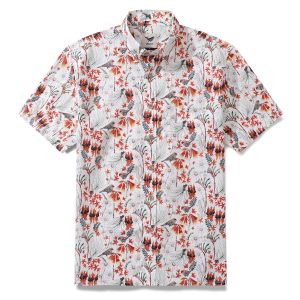 Firetail Finches by Eloise Hawaiian Shirt for Men - Button-Down Short Sleeve Aloha Shirt for Casual Beach, Travel and Vacation Wear