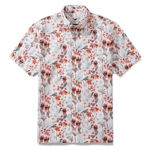 Firetail Finches by Eloise Hawaiian Shirt for Men - Button-Down Short Sleeve Aloha Shirt for Casual Beach, Travel and Vacation Wear
