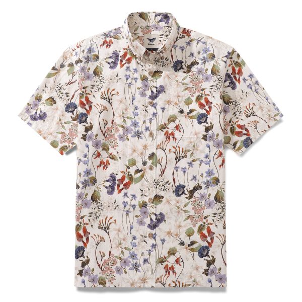 1930s Wildflowers Print Hawaiian Shirt for Men - Short Sleeve Button-Down Aloha Shirt for Casual Beach, Travel and Vacation Wear - Image 4