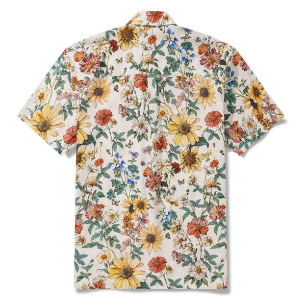Hawaiian Shirt for Men with Aloha Floral Reverie Print - Beige Short Sleeve Button-Down Shirt for Casual Beach and Travel Wear - Image 2