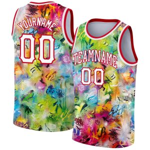 Scratch Graffiti Pattern White-Red 3D Authentic Personalized Basketball Jersey