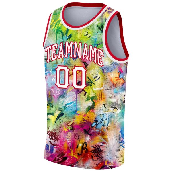 Scratch Graffiti Pattern White-Red 3D Authentic Personalized Basketball Jersey - Image 5