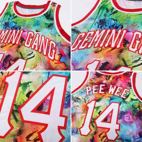 Scratch Graffiti Pattern White-Red 3D Authentic Personalized Basketball Jersey - Image 7