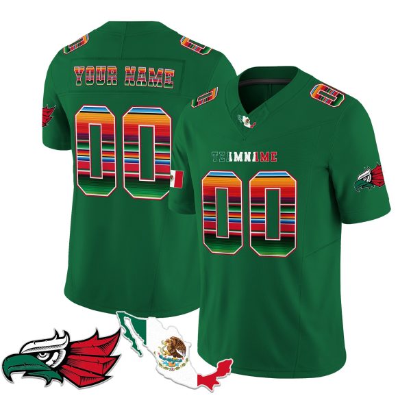 Green Red - Green Mexico Serape Pattern - Bald Eagle Patch Personalized Football Jersey