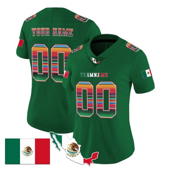 Green Red - Green Mexico Serape Pattern Personalized Football Jersey - Image 2