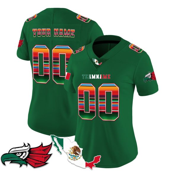 Green Red - Green Mexico Serape Pattern - Bald Eagle Patch Personalized Football Jersey - Image 2