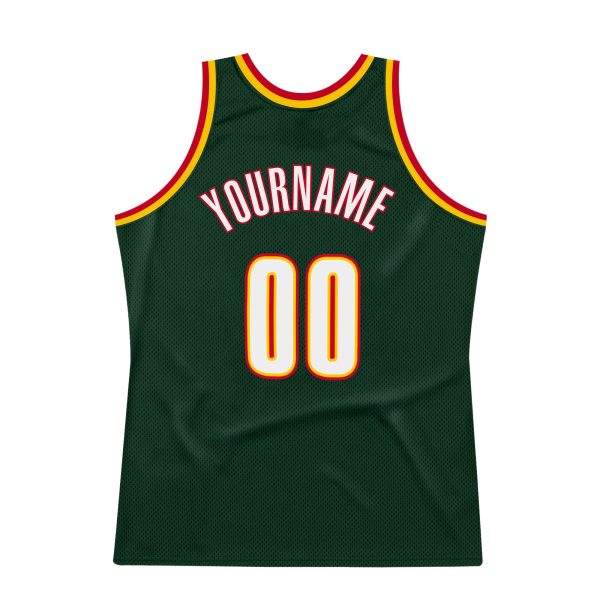 Hunter Green White-Red Authentic Throwback Personalized Basketball Jersey - Image 6