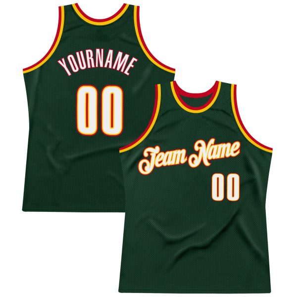 Hunter Green White-Red Authentic Throwback Personalized Basketball Jersey