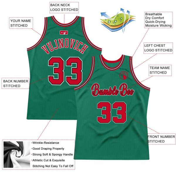 Kelly Green Red Black Custom Authentic Throwback Basketball Jersey - Image 2