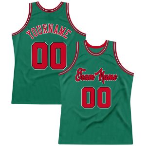 Kelly Green Red Black Custom Authentic Throwback Basketball Jersey