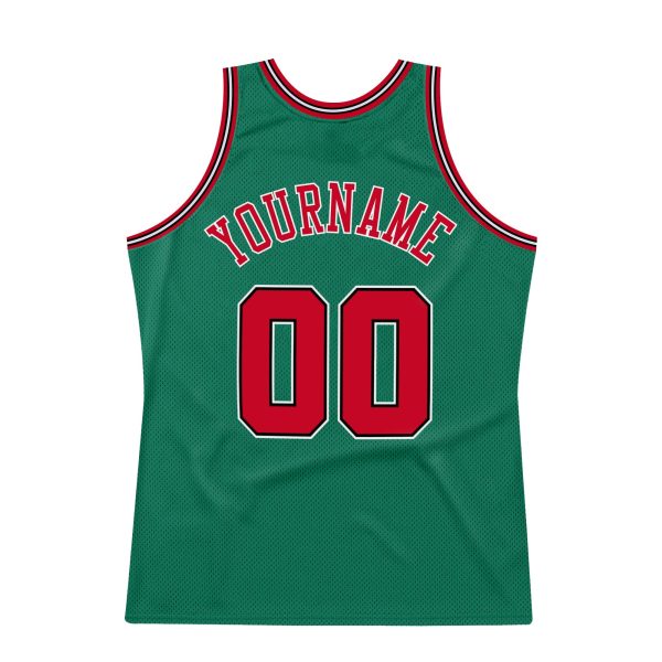 Kelly Green Red Black Custom Authentic Throwback Basketball Jersey - Image 6