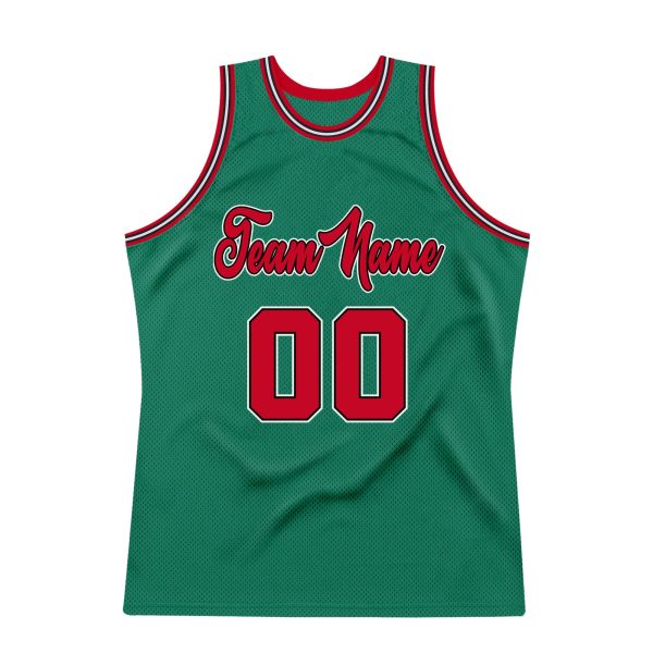 Kelly Green Red Black Custom Authentic Throwback Basketball Jersey - Image 7