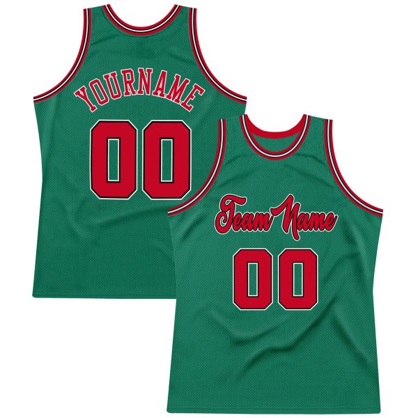 Kelly Green Red Black Custom Authentic Throwback Basketball Jersey