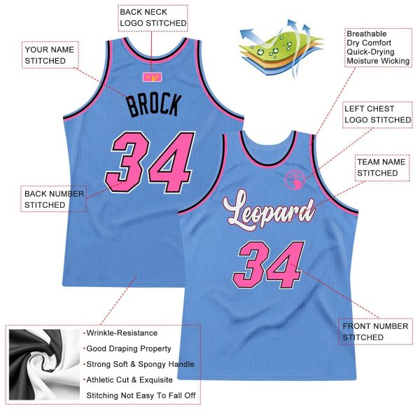 Light Blue Pink-Black Authentic Throwback Personalized Basketball Jersey - Image 2