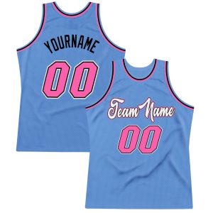 Light Blue Pink-Black Authentic Throwback Personalized Basketball Jersey