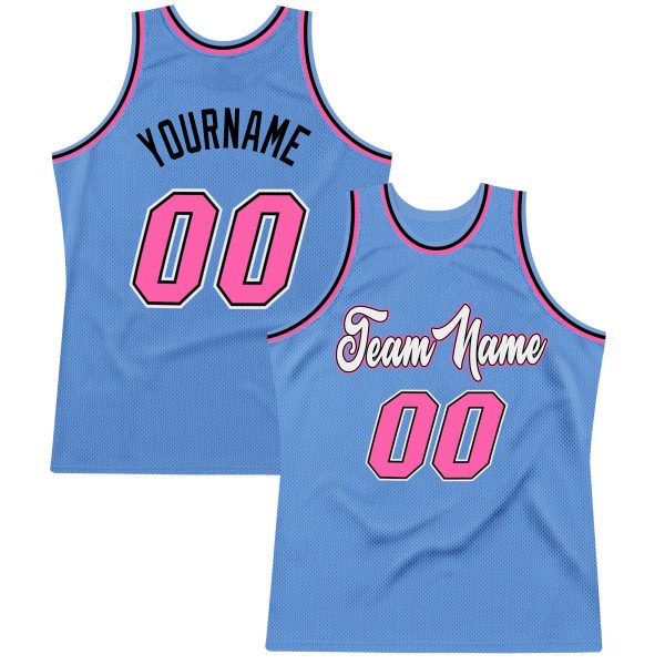 Light Blue Pink-Black Authentic Throwback Personalized Basketball Jersey